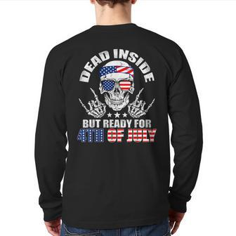 Ready For 4Th Of July Skull American Flag Skeleton Hand Rock Back Print Long Sleeve T-shirt | Mazezy