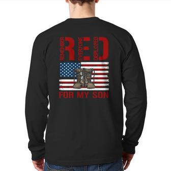 Red Friday Military Remember Everyone Deployed For My Son Back Print Long Sleeve T-shirt | Mazezy