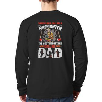 Red Line Cool Firefighter Graphics Dad Back Print Long Sleeve T-shirt | Mazezy