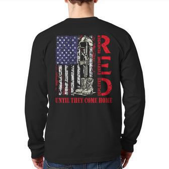 RED Military Remember Everyone Deployed Usa Flag Back Print Long Sleeve T-shirt - Monsterry