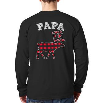Red Plaid Papa Reindeer Top Matching Family Christmas Pj Back Print Long Sleeve T-shirt | Mazezy