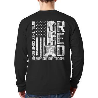 Red Remember Everyone Deployed Friday Us Military Veterans Back Print Long Sleeve T-shirt | Mazezy