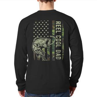 Reel Cool Dad Camouflage American Flag Father's Day Back Print Long Sleeve T-shirt | Mazezy