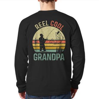 Reel Cool Grandpa Fisherman Daddy Father's Day Fishing Back Print Long Sleeve T-shirt | Mazezy