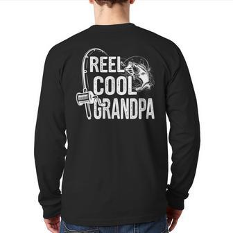 Reel Cool Grandpa Fisherman Fishing Fathers Day For Dad Papa Back Print Long Sleeve T-shirt | Mazezy