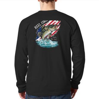 Reel Cool Papa American Flag Fishing Father's Day Back Print Long Sleeve T-shirt | Mazezy