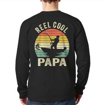 Reel Cool Papa Fishing Dad Father's Day Fisherman Fish Back Print Long Sleeve T-shirt | Mazezy