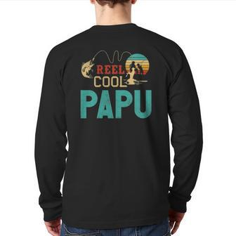 Reel Cool Papu Vintage Fishing Rod Fisherman Papu Back Print Long Sleeve T-shirt | Mazezy AU