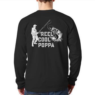 Reel Cool Poppa Fishing For Dad Or Grandpa Back Print Long Sleeve T-shirt | Mazezy
