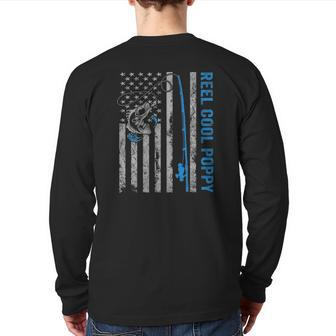 Reel Cool Poppy Fathers Day American Flag Fishing Back Print Long Sleeve T-shirt | Mazezy