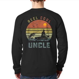 Reel Cool Uncle Fishing Dad Father's Day Fisherman Back Print Long Sleeve T-shirt | Mazezy