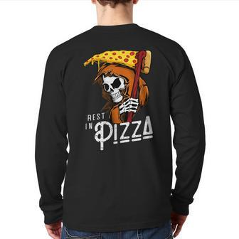 Rest In Pizza Grim Reaper With Fast Food Scythe Back Print Long Sleeve T-shirt - Monsterry