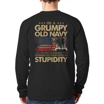Retirement Grumpy Old Veteran Pride Navy Sarcasm Back Print Long Sleeve T-shirt | Mazezy