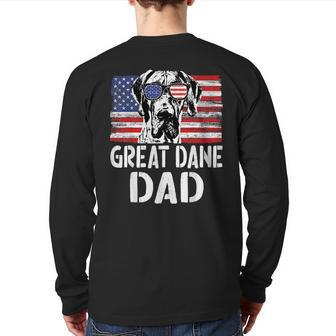 Retro American Flag Great Dane Dad Dog For Fathers Day Back Print Long Sleeve T-shirt | Mazezy