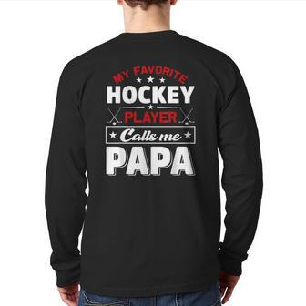 Retro My Favorite Hockey Player Calls Me Papa Father's Day Back Print Long Sleeve T-shirt | Mazezy