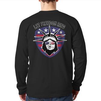 Retro Statue Of Liberty Usa Sunglasses Let Freedom Ring Back Print Long Sleeve T-shirt - Monsterry