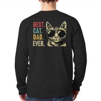 Retro Vintage Best Cat Dad Ever Fathers Day Back Print Long Sleeve T-shirt | Mazezy
