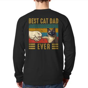 Retro Vintage Best Cat Dad Ever Fathers Day Siamese Cat Back Print Long Sleeve T-shirt | Mazezy