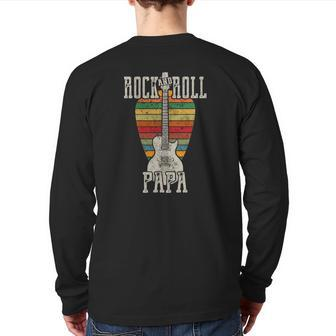 Retro Vintage Rock And Roll Papa Guitar Fathers Day Back Print Long Sleeve T-shirt | Mazezy