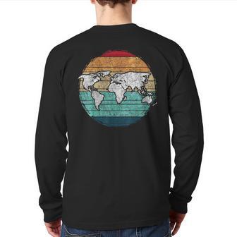 Retro World Map Back Print Long Sleeve T-shirt - Monsterry DE