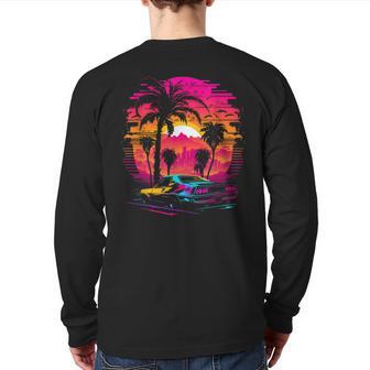 Retrowave Synthwave Aesthetic Sports Car 80S 90S Back Print Long Sleeve T-shirt - Monsterry AU