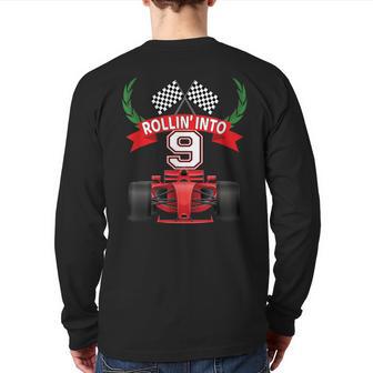 Rollin Into 9 Years Old Racing Car Boys 9Th Birthday Party Back Print Long Sleeve T-shirt - Monsterry CA