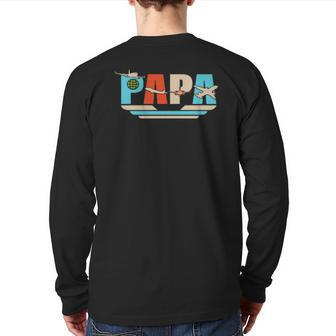 'S Papa Pilot Aviation Airman Aircraft Mechanics Dad Back Print Long Sleeve T-shirt | Mazezy