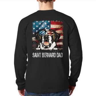 Saint Bernard Dad American Flag 4Th Of July Dog Fathers Day Back Print Long Sleeve T-shirt | Mazezy