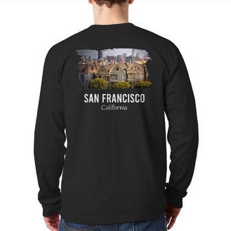 San Francisco California Skyline Painted Ladies Souvenir Back Print Long Sleeve T-shirt - Monsterry