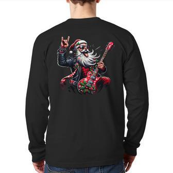 Santa Claus Guitar Player Rock & Roll Christmas Back Print Long Sleeve T-shirt - Seseable