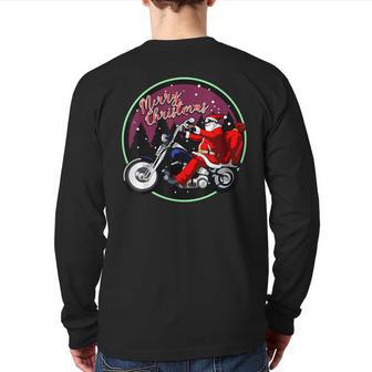 Santa On Motorcycle Merry Christmas Men Biker Rider Xmas Back Print Long Sleeve T-shirt - Monsterry UK