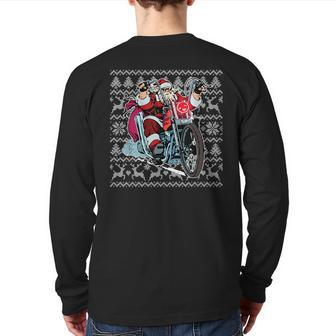Santa On Motorcycle Ugly Christmas Sweater Back Print Long Sleeve T-shirt - Monsterry AU