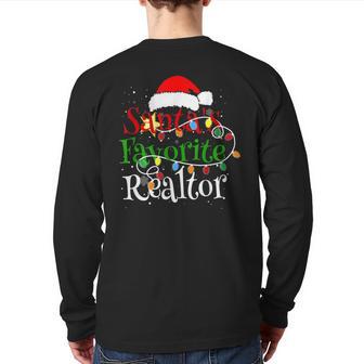 Santa's Favorite Realtor Christmas Santa Hat Lights Back Print Long Sleeve T-shirt - Monsterry UK