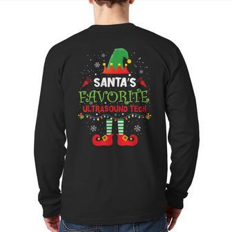 Santa's Favorite Ultrasound Tech Elf Christmas Light Back Print Long Sleeve T-shirt - Monsterry UK