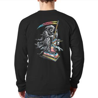 Scary Valhalla Grim Reaper Scythe Grunge Horror Gothic Back Print Long Sleeve T-shirt - Monsterry AU