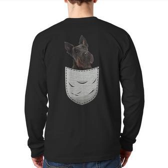 Scottish Terrier Chest Bag Pocket Dog Owners Back Print Long Sleeve T-shirt - Monsterry