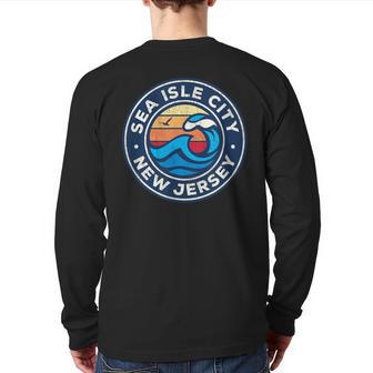 Sea Isle City New Jersey Nj Vintage Nautical Waves Back Print Long Sleeve T-shirt - Monsterry DE