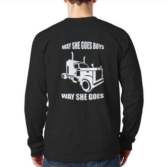 Way She Goes Boys Truck Driver Back Print Long Sleeve T-shirt | Mazezy