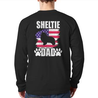 Sheltie Dad Dog Lover American Us Flag Back Print Long Sleeve T-shirt | Mazezy