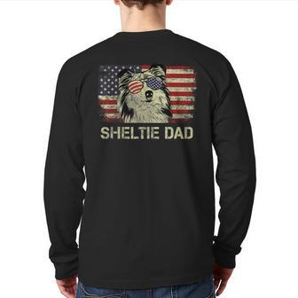 Sheltie Dad Dog Lovers American Flag 4Th Of July Back Print Long Sleeve T-shirt | Mazezy