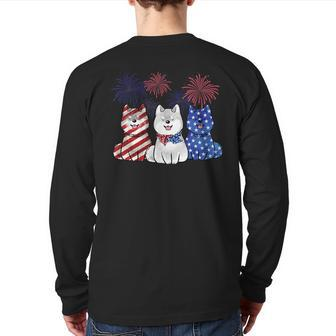 Shiba Inu Dad Us Flag 4Th Of July Dog Fathers Day Firework Back Print Long Sleeve T-shirt | Mazezy