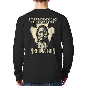 Sitting Bull Chief Gun Retro Arrow Head Back Print Long Sleeve T-shirt - Monsterry