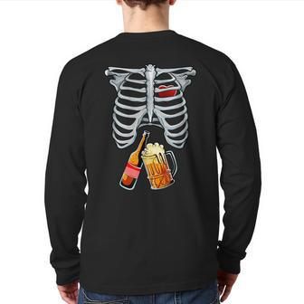 Skeleton Costume Halloween Beer Xray Matching Family Dad Back Print Long Sleeve T-shirt | Mazezy