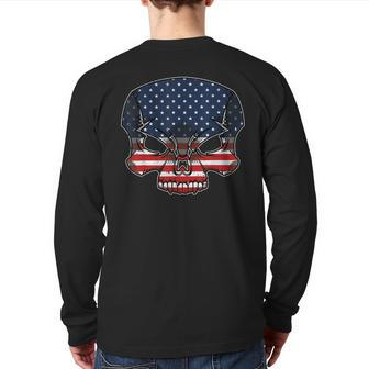 Skull American Flag 4Th Of July Cool Skeleton Patriotic Patriotic Back Print Long Sleeve T-shirt | Mazezy