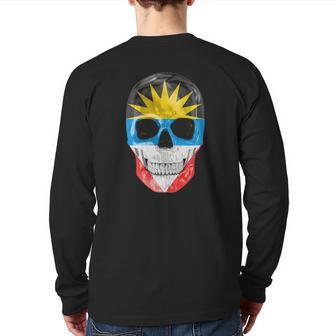 Skull Flag Of Antigua And Barbuda Back Print Long Sleeve T-shirt | Mazezy