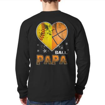 Softball Basketball Papa Grandpa Cool Distressed Back Print Long Sleeve T-shirt | Mazezy