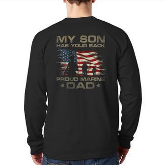 My Son Has Your Back Marine Dad Camouflage Back Print Long Sleeve T-shirt | Mazezy