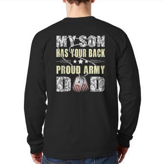 My Son Has Your Back Military Father Proud Army Dad Zip Back Print Long Sleeve T-shirt | Mazezy