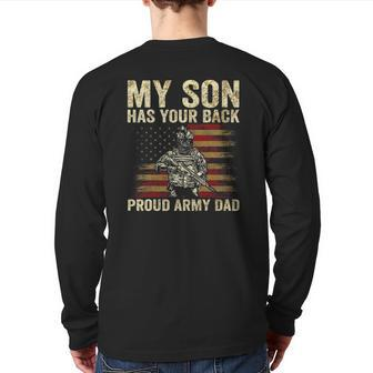 My Son Has Your Back Proud Army Dad Veteran Son Back Print Long Sleeve T-shirt | Mazezy AU