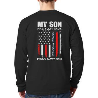My Son Has Your Back Proud Navy Dad American Flag Back Print Long Sleeve T-shirt | Mazezy